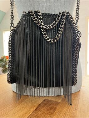 Stella McCartney Black Metal Fringe Chain Crossbody Bag
